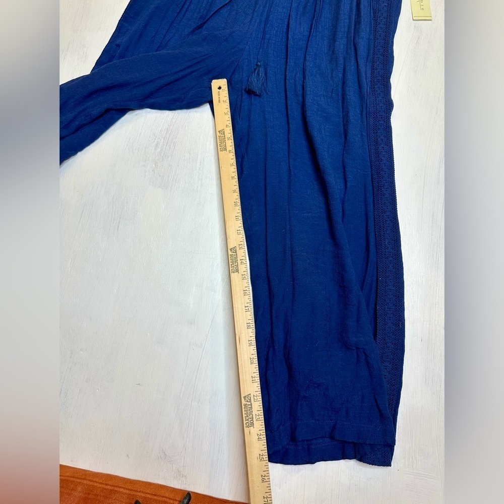 Studio JPR Navy Wide Leg Pants XL Smocked Waist Tassel Drawstring Boho Beach - Picture 6 of 11